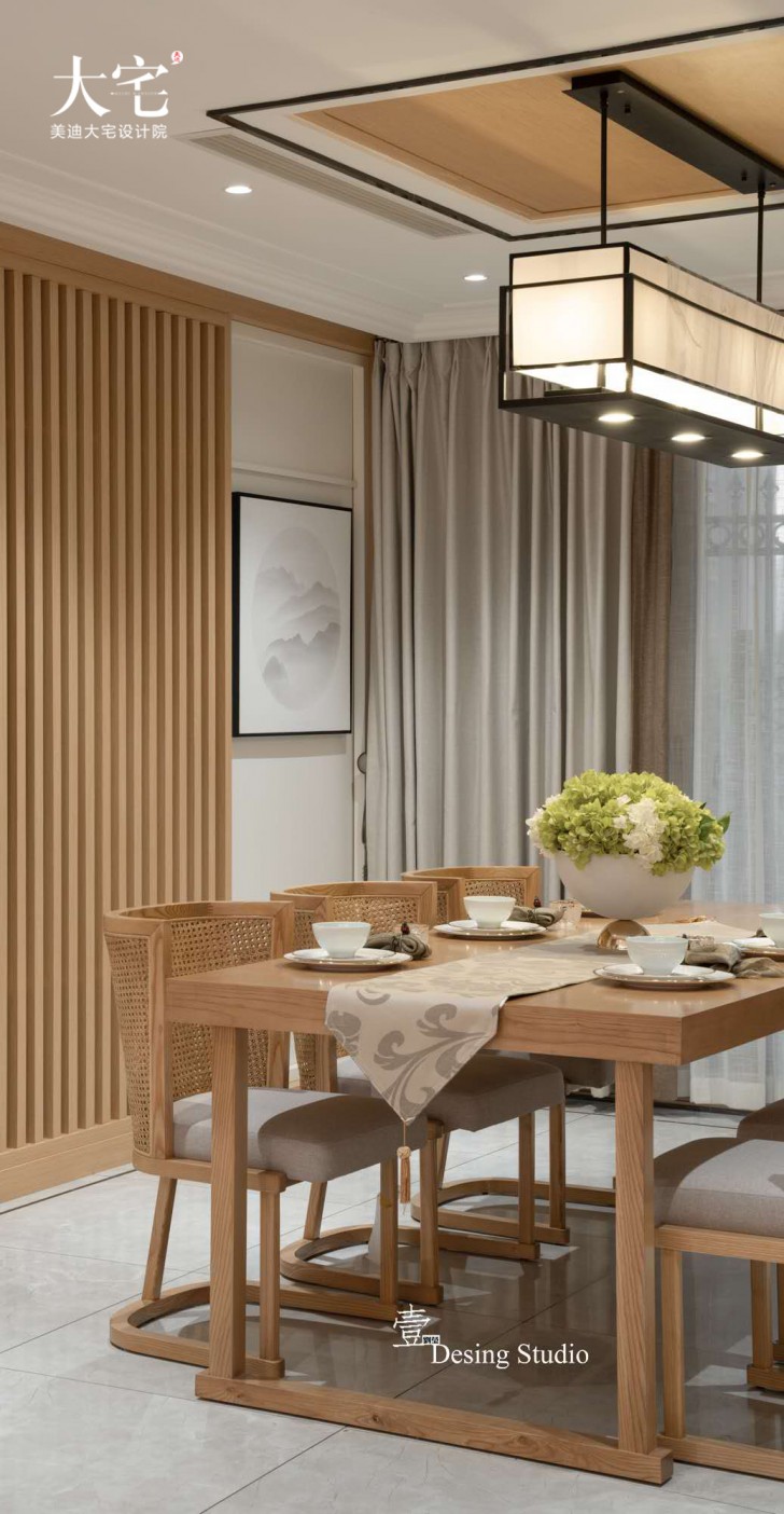 藏珑390平方米禅意新中式风格案例效果图-餐厅
