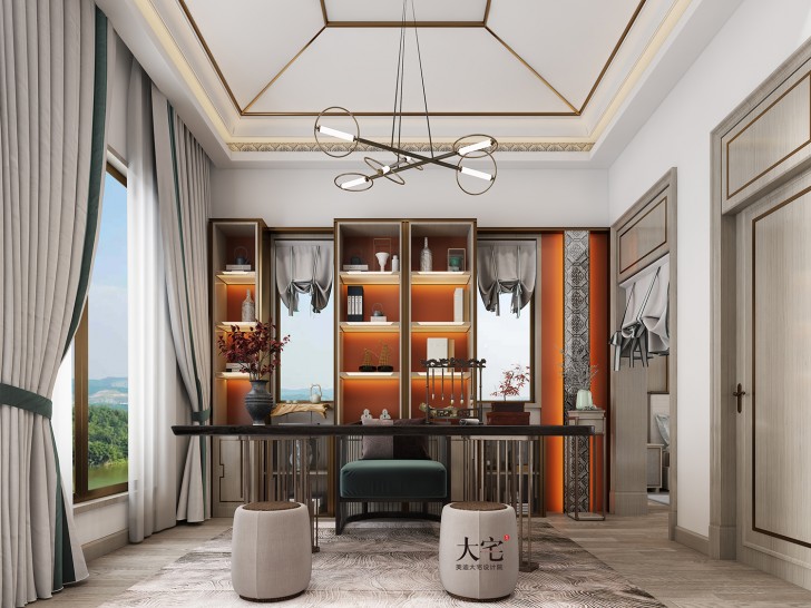 龙湖湘风原著260平方米简美风格案例效果图-书房