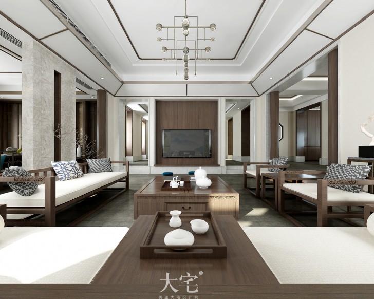 提亚纳湾700平方米新中式风格案例效果图-客厅