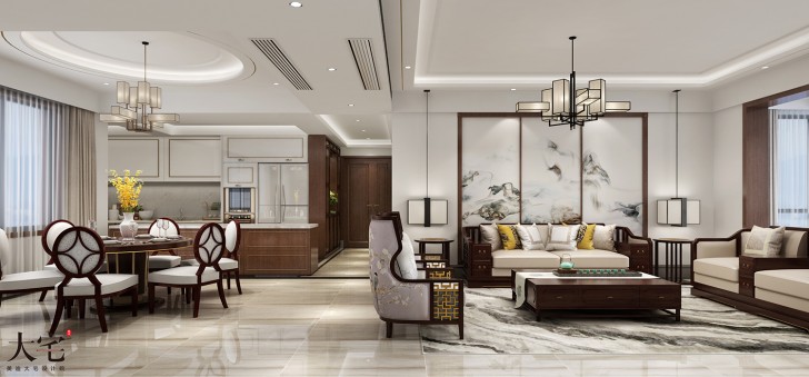 北辰三角洲170平方米新中式风格案例效果图-餐厅