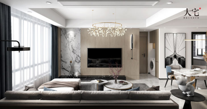 建发央著160平方米现代轻奢风格案例效果图-客厅