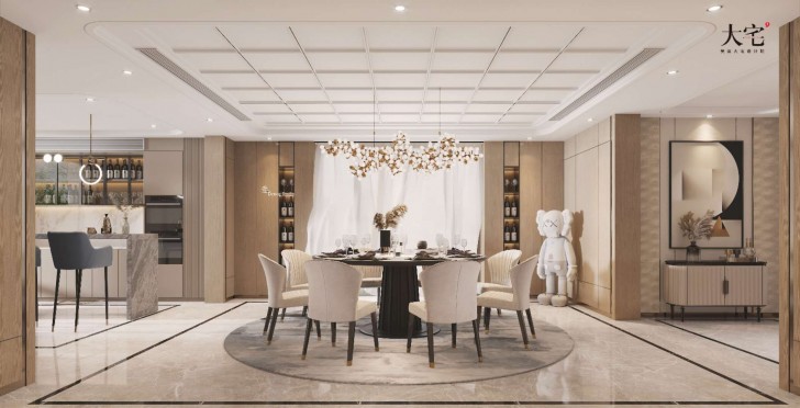 龙湖湘风原著1248平方米现代轻奢风格案例效果图-餐厅