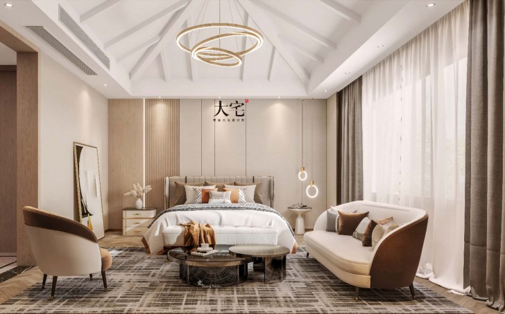 龙湖湘风原著1248平方米现代轻奢风格案例效果图-卧室