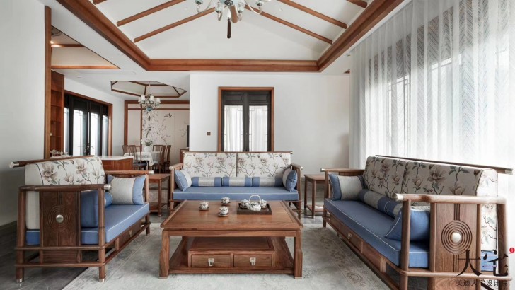 绿城青竹园桃李春风185平方米新中式风格案例效果图-茶室