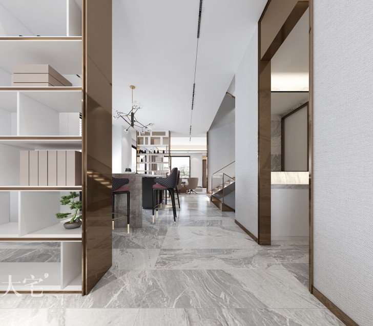 梅溪香山500平方米现代轻奢风格案例效果图-过道