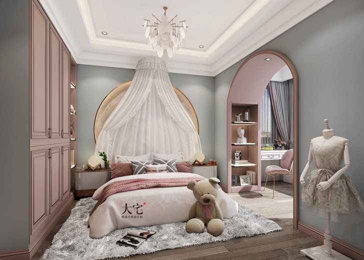 龙湖湘风原著260平方米简美风格案例效果图-卧室