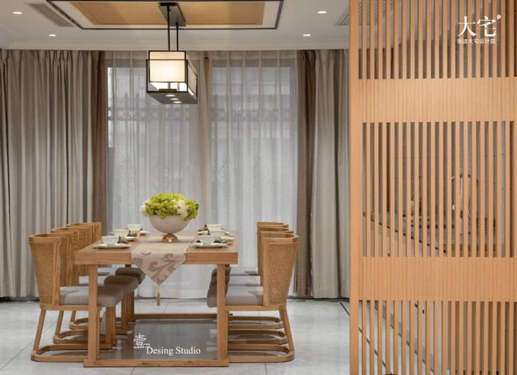 藏珑390平方米禅意新中式风格案例效果图-餐厅
