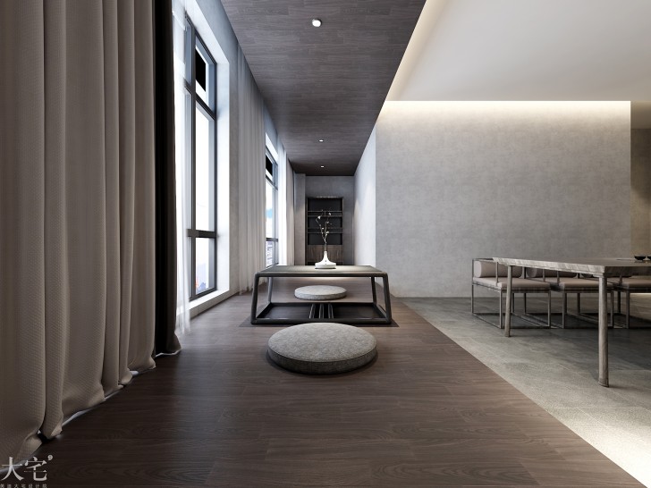 树木岭自然公寓120平方米新中式风格茶室案例效果图-阳台