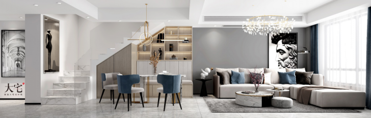 建发央著160平方米现代轻奢风格案例效果图-客厅