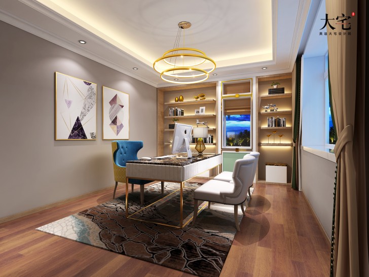 青竹园云树苑800平方米现代轻奢风格案例效果图-书房