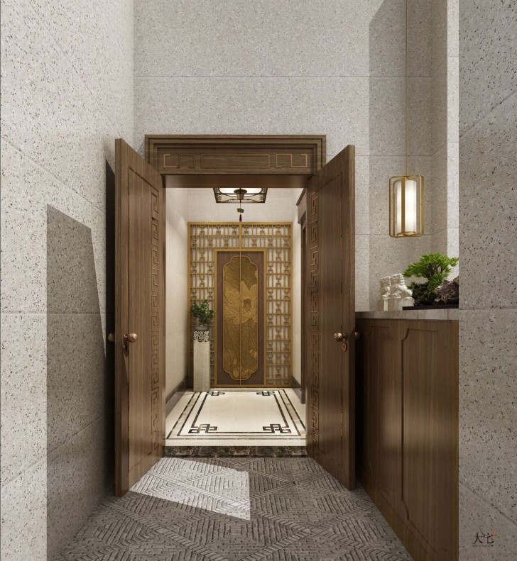 卢浮原著580平方米新中式风格案例效果图-门厅
