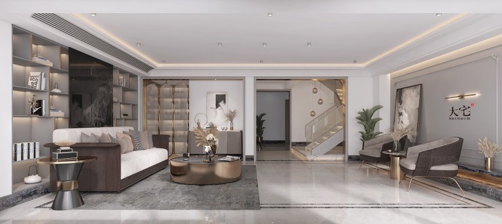 北大资源理想家园460平方米现代轻奢风格案例效果图-客厅