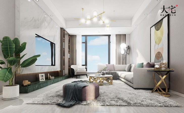 中建信和城140平方米现代轻奢风格案例效果图-客厅