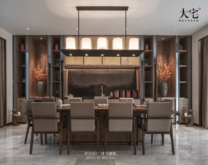 云南拾翠沉香483平方米新中式风格样板间案例效果图-餐厅