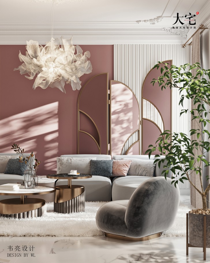 润和紫郡180平方米法式轻奢风格案例效果图-客厅