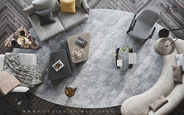 保利天禧240平方米现代极简风格案例效果图-客厅