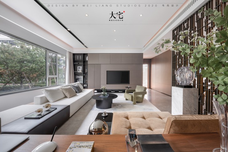 邯郸保利185平方米现代轻奢风格样板间案例效果图-客厅