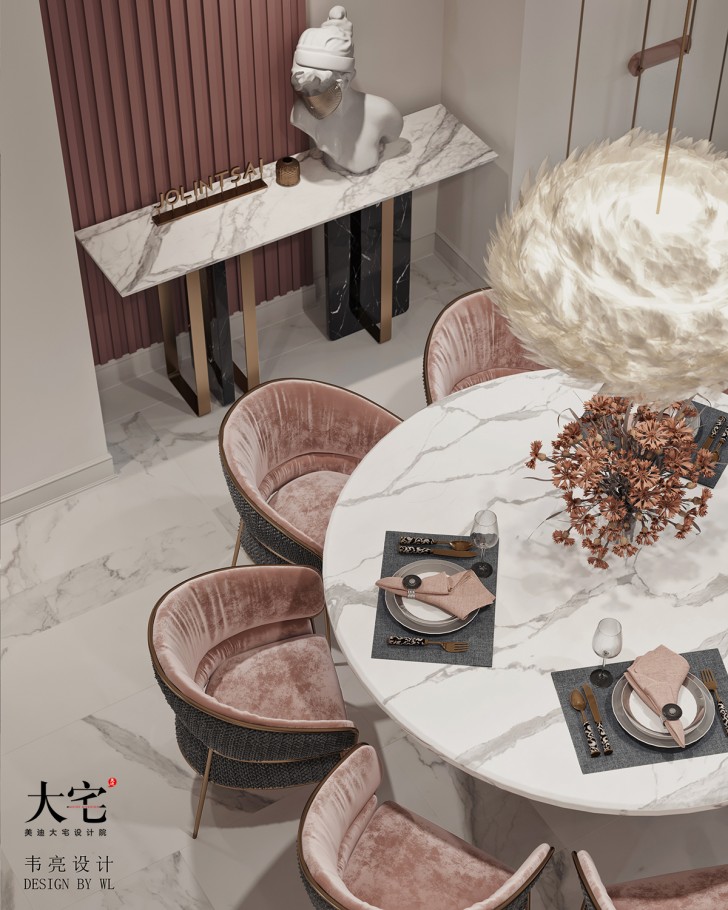 润和紫郡180平方米法式轻奢风格案例效果图-餐厅