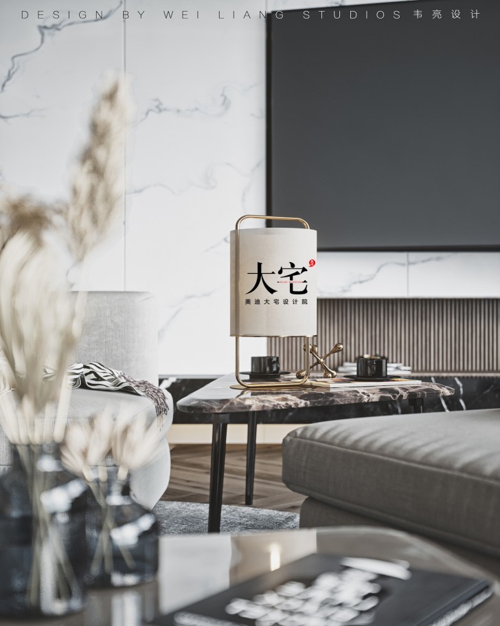 保利天禧240平方米现代极简风格案例效果图-客厅