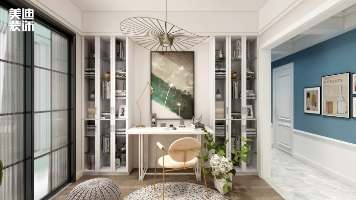 洋湖十八克拉130平方米法式轻奢风格案例效果图—书房