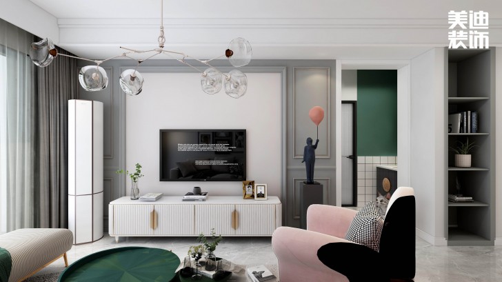 君合天玺99平方米北欧风格案例效果图—客厅