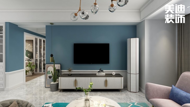 洋湖十八克拉130平方米法式轻奢风格案例效果图—客厅