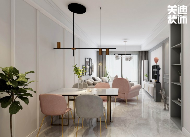 君合天玺99平方米北欧风格案例效果图—餐厅