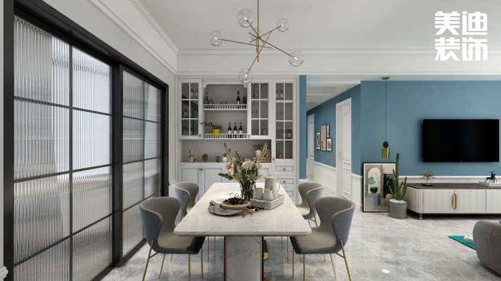 洋湖十八克拉130平方米法式轻奢风格案例效果图—餐厅