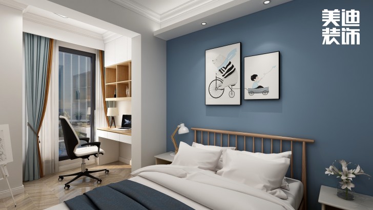 高铁芯城120㎡法式风格案例效果图—卧室