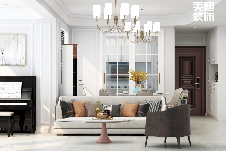 保利大都汇125㎡简欧风格案例效果图—客厅