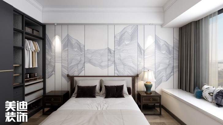 富兴汇中央130㎡新中式风装修案例效果图—卧室