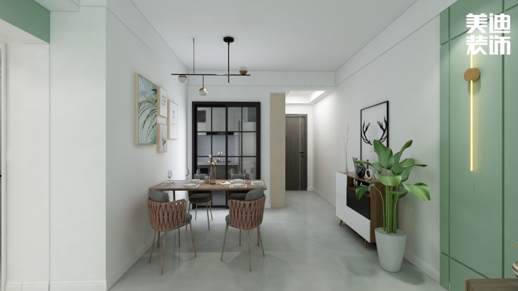 江山帝景95㎡北欧风格案例效果图—餐厅