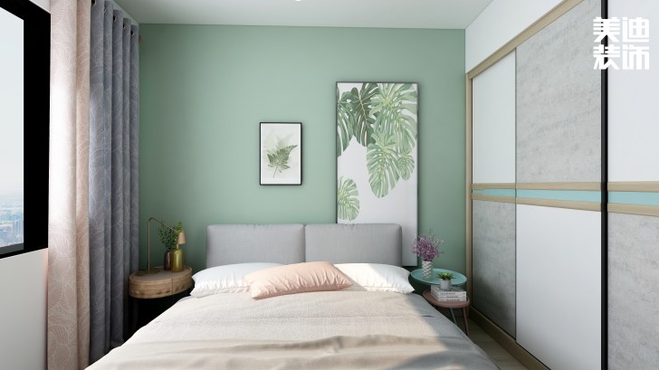 江山帝景95㎡北欧风格案例效果图—卧室