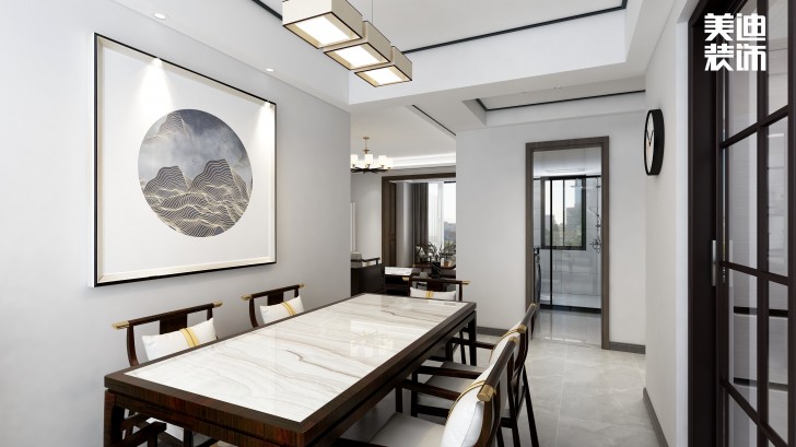 富兴汇中央130㎡新中式风装修案例效果图—餐厅