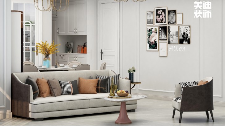 保利大都汇125㎡简欧风格案例效果图—客厅