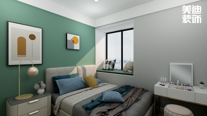 明发国际85㎡轻奢风格案例效果图—卧室