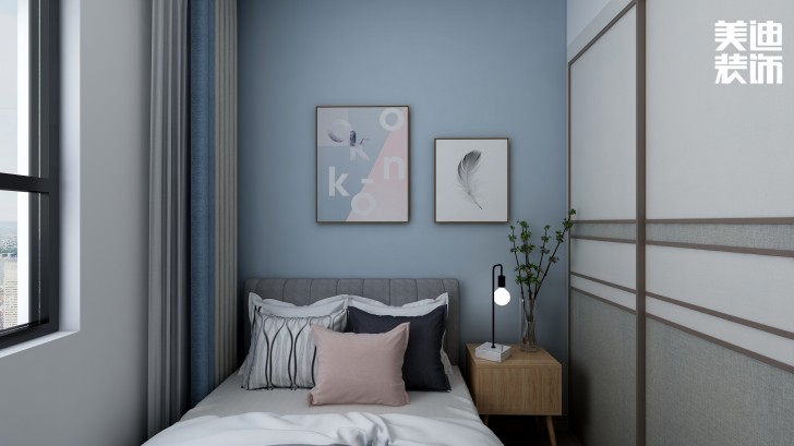 江山帝景95㎡北欧风格案例效果图—卧室