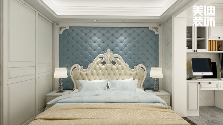 高铁芯城120㎡法式风格案例效果图—卧室