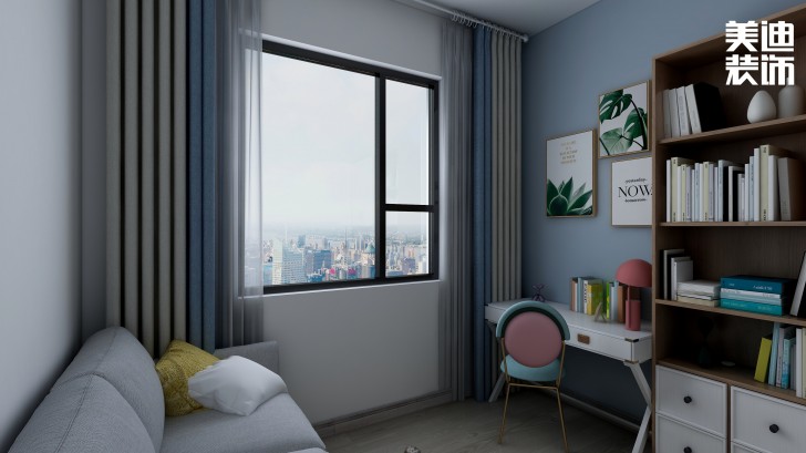 江山帝景95㎡北欧风格案例效果图—书房