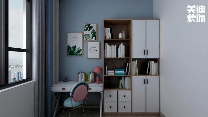 江山帝景95㎡北欧风格案例效果图—书房