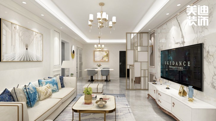 高铁芯城120㎡法式风格案例效果图—客厅