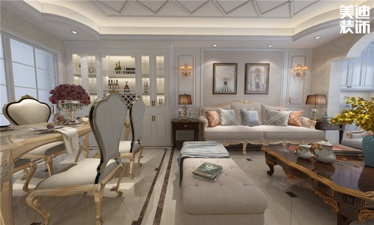 云顶翠峰137㎡欧式风格案例效果图—客厅