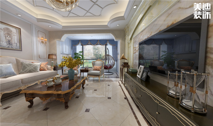 云顶翠峰137㎡欧式风格案例效果图—客厅