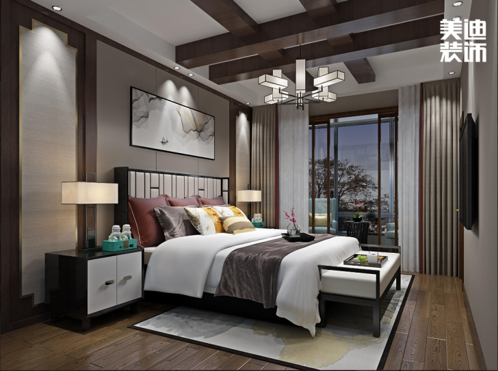 九龙领仕汇430㎡新中式风格案例效果图—卧室