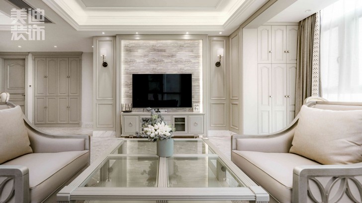 湘江世纪城153㎡法式轻奢风格实景案例图-客厅