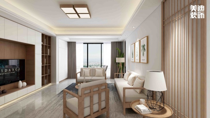 清溪川9号140㎡日式风格案例效果图-客厅