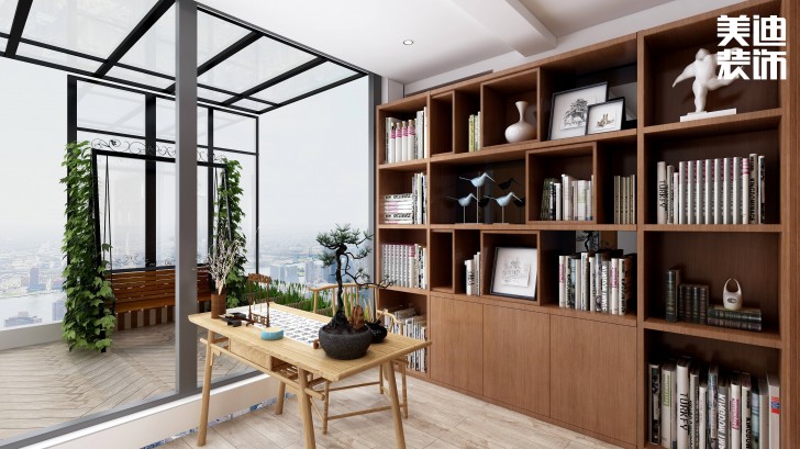 合能枫丹丽舍140㎡中式风格案例效果图—书房