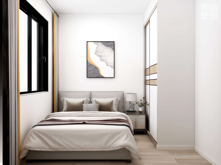 时代港湾89㎡复古风格案例效果图-卧室