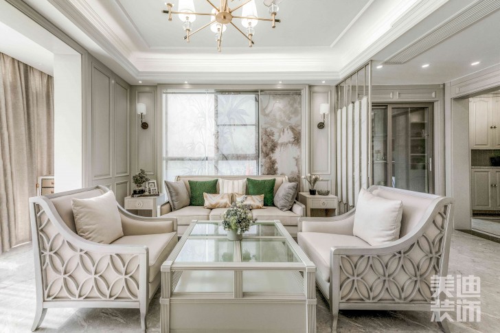 湘江世纪城153㎡法式轻奢风格实景案例图-客厅