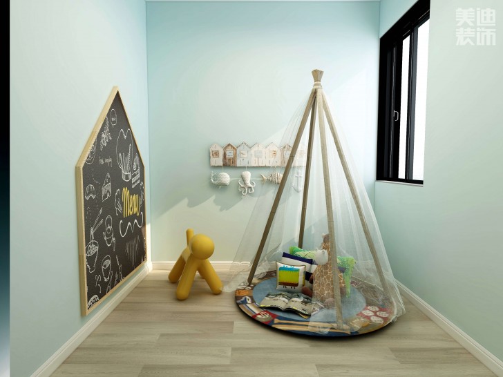 时代港湾89㎡复古风格案例效果图-儿童房
